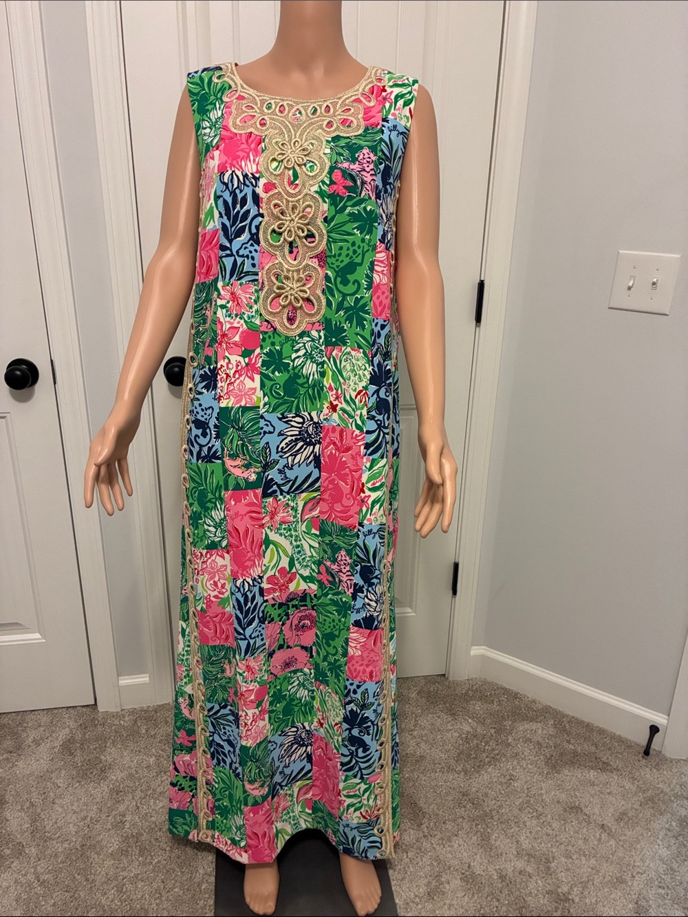 Lilly Pulitzer Sleeveless Patchwork Floral Maxi Dress - Pink, Green & Blue